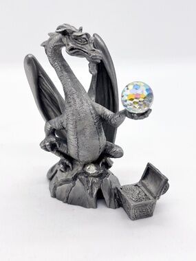 1989 Perth Pewter Dragon with Crystal Orb & Treasure Chest - Ray Lamb AC 34